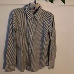 Kenar Black and White Striped Cotton Button-down Blouse / Shirt